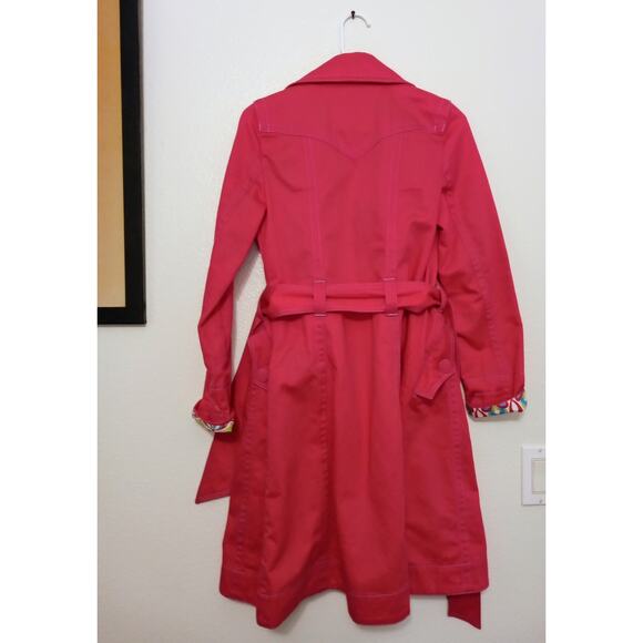 Vintage Y2K Tommy Jeans Women’s Hot Pink Trench Coat Jacket Floral Trim SZ S/P - Picture 2 of 12